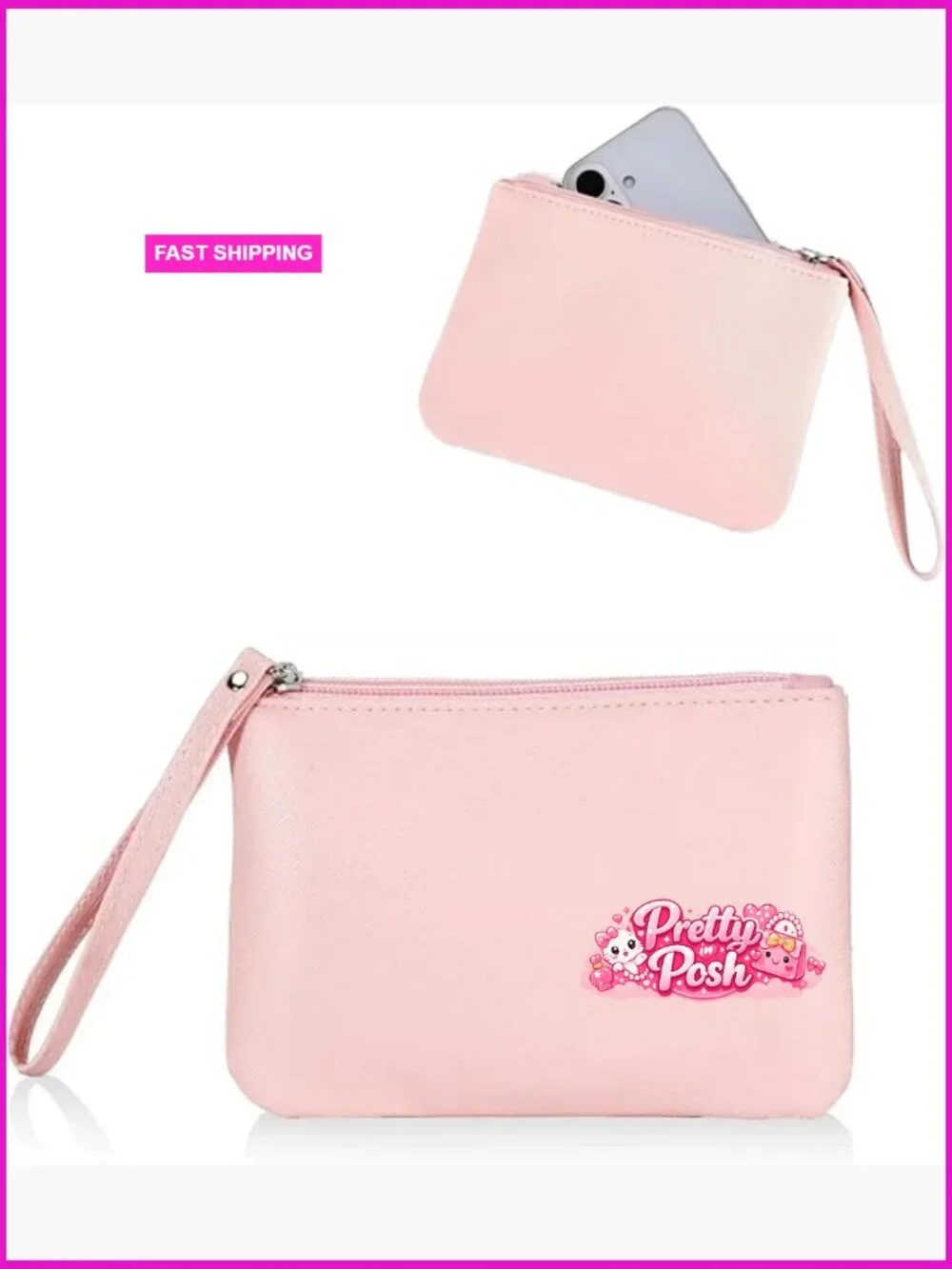 Leather Cosmetic Bag Wristlet Zipper Pouch Organizer